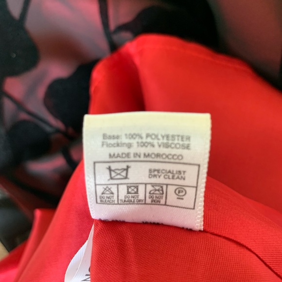 English Richards mini black & red Dress sheer mesh black velvet leaves US 12 - Picture 12 of 16